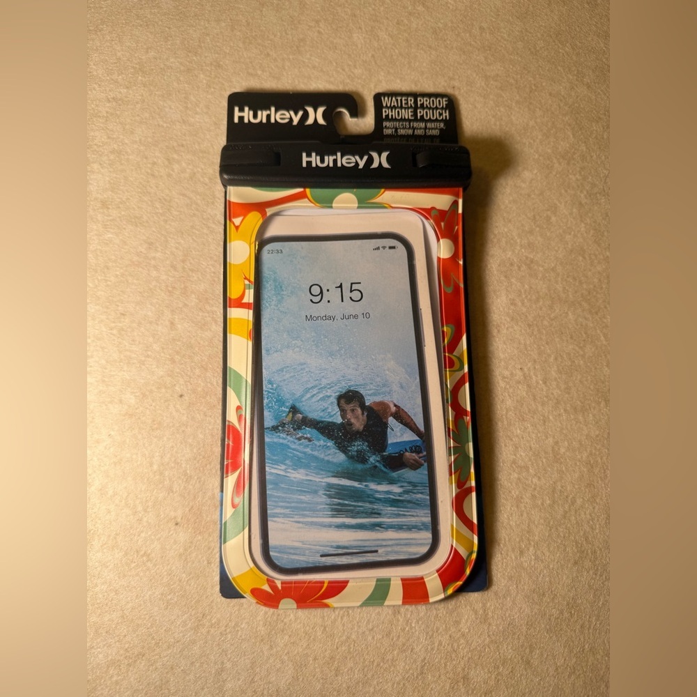 Hurley Waterproof Phone Pouch Colorful Bright Flowers Lanyard Universal Size NWT